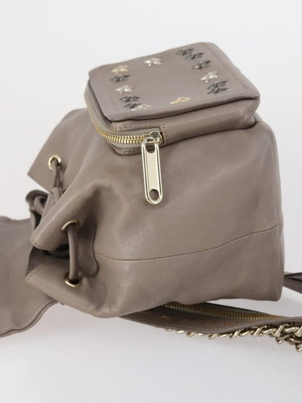 Jimmy Choo Studs Backpack Leather Beige Gold Auth BA7708 - Picture 4 of 16